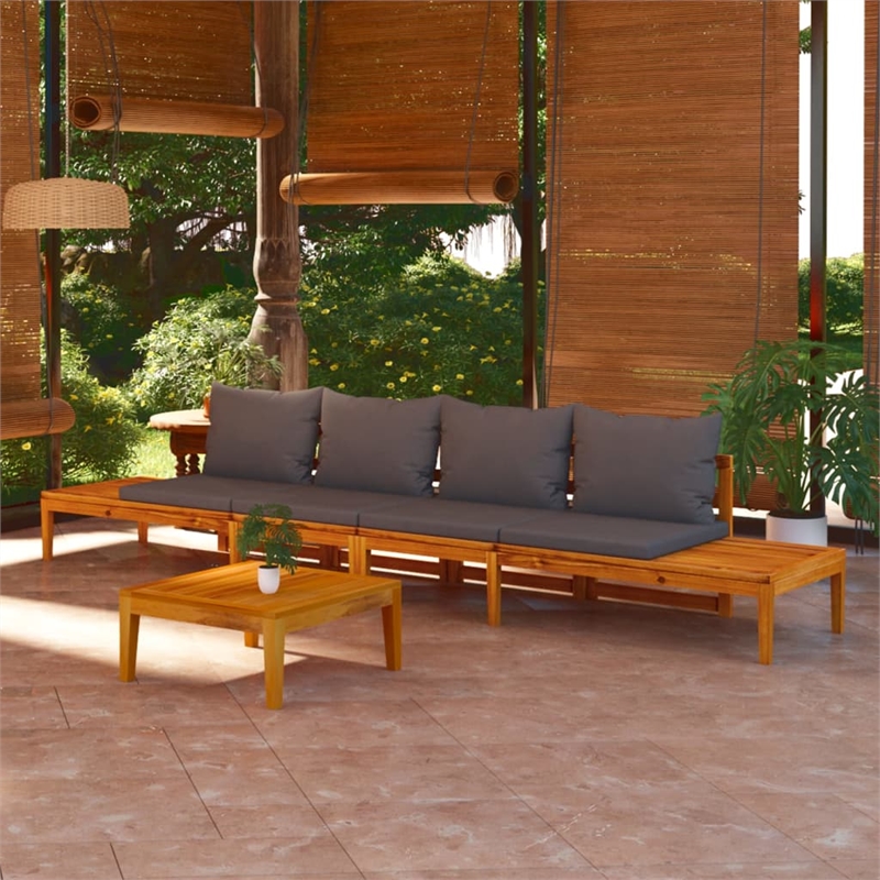 Afuera Living Contemporary Solid Acacia Wood Small Bench in Gray