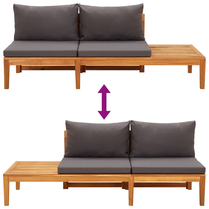Afuera Living Contemporary Solid Acacia Wood Small Bench in Gray