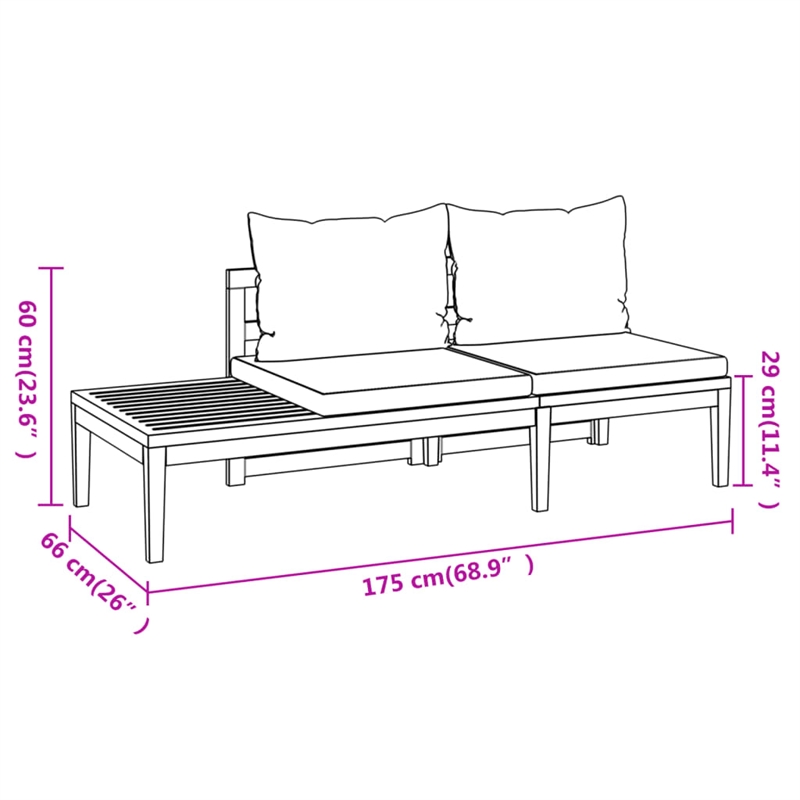 Afuera Living Contemporary Solid Acacia Wood Small Bench in Gray
