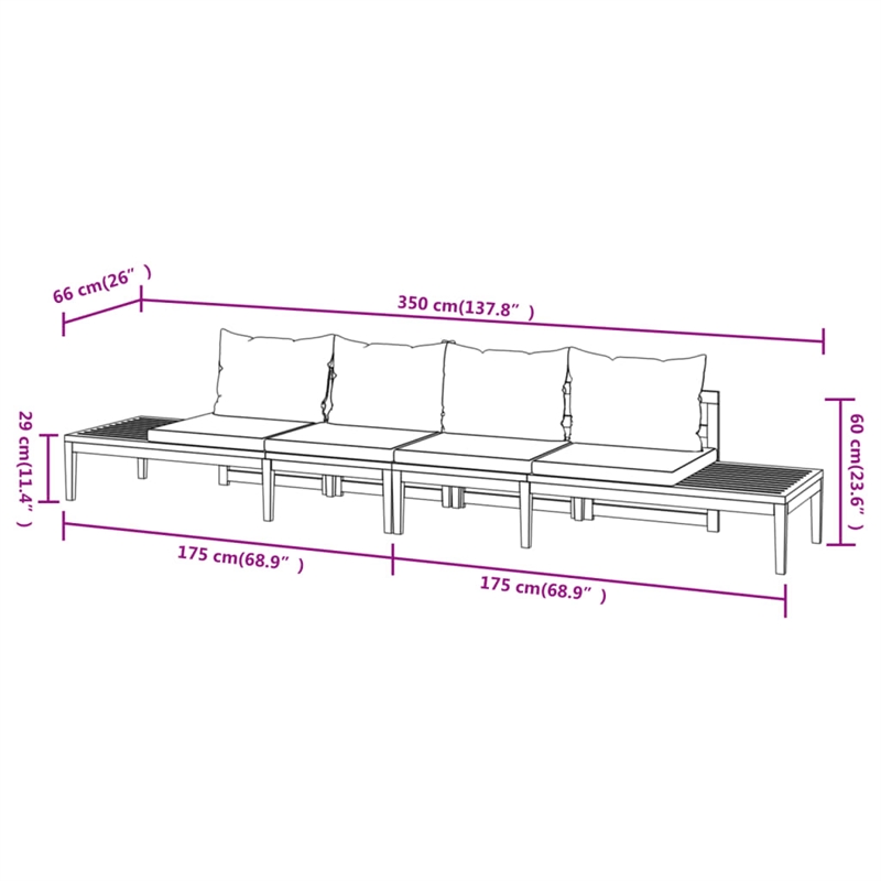 Afuera Living Contemporary Solid Acacia Wood Small Bench in Gray