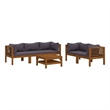 Afuera Living Contemporary Solid Acacia Wood Large Lounge Set in Gray
