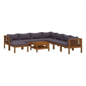 Afuera Living Contemporary 9 Piece Solid Acacia Wood Lounge Set in Gray