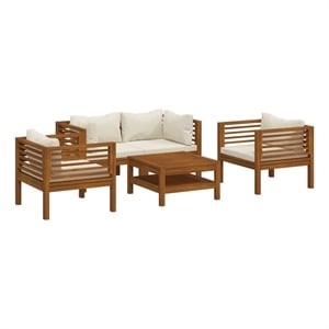 Afuera Living 5 Piece Solid Acacia Wood Garden Lounge Set in Cream