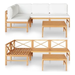 Afuera Living Contemporary 5 Piece Wood Garden Lounge Set in Cream
