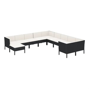 Afuera Living 11 Piece Poly Rattan Medium Garden Lounge Set in Black/Cream