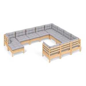 Afuera Living Contemporary 11 Piece Wood Small Garden Lounge Set in Gray