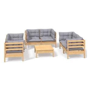 Afuera Living Contemporary 7 Piece Wood Garden Lounge Set in Gray