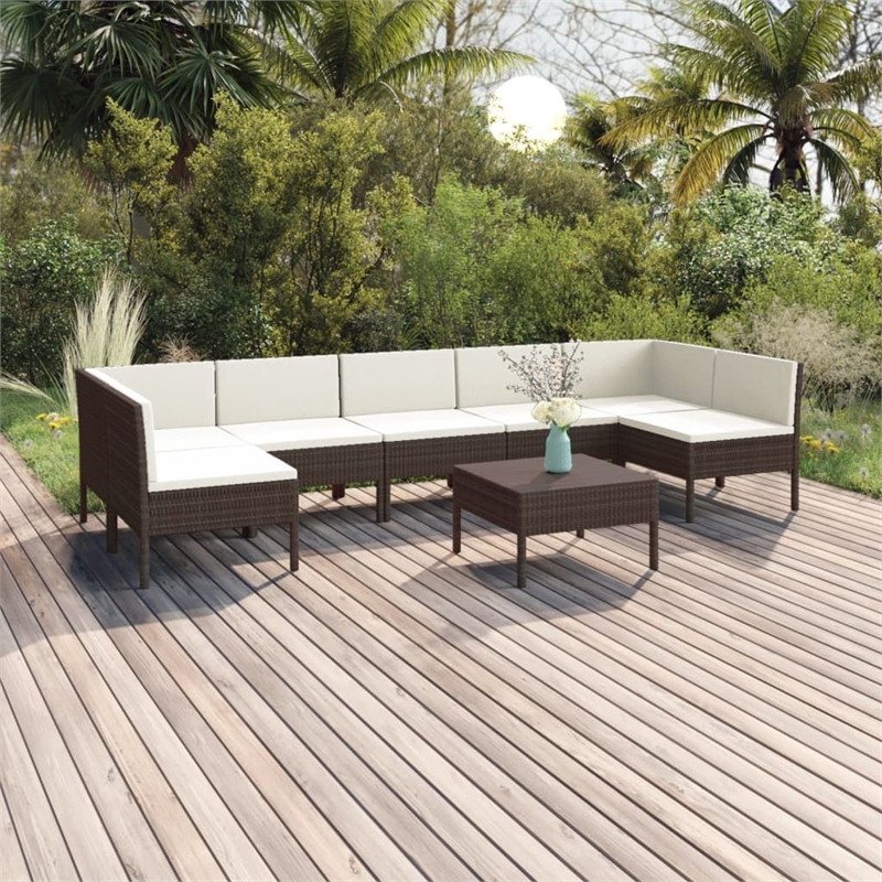 Afuera Living 8 Piece Steel Garden Lounge Set in Brown/Cream