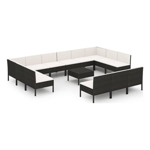 Afuera Living Contemporary Steel Garden Lounge Set in Black/Cream