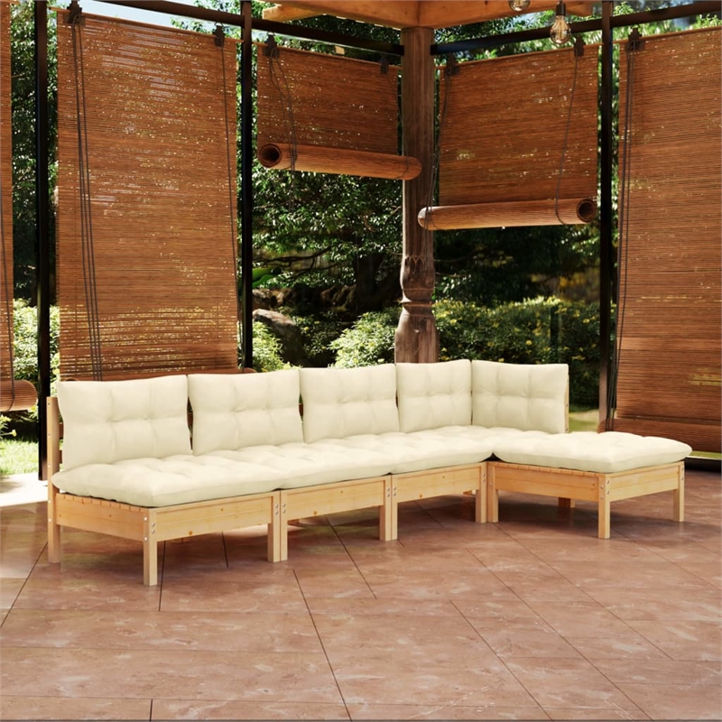 Afuera Living Contemporary 5 Piece Wood Small Garden Lounge Set in Cream