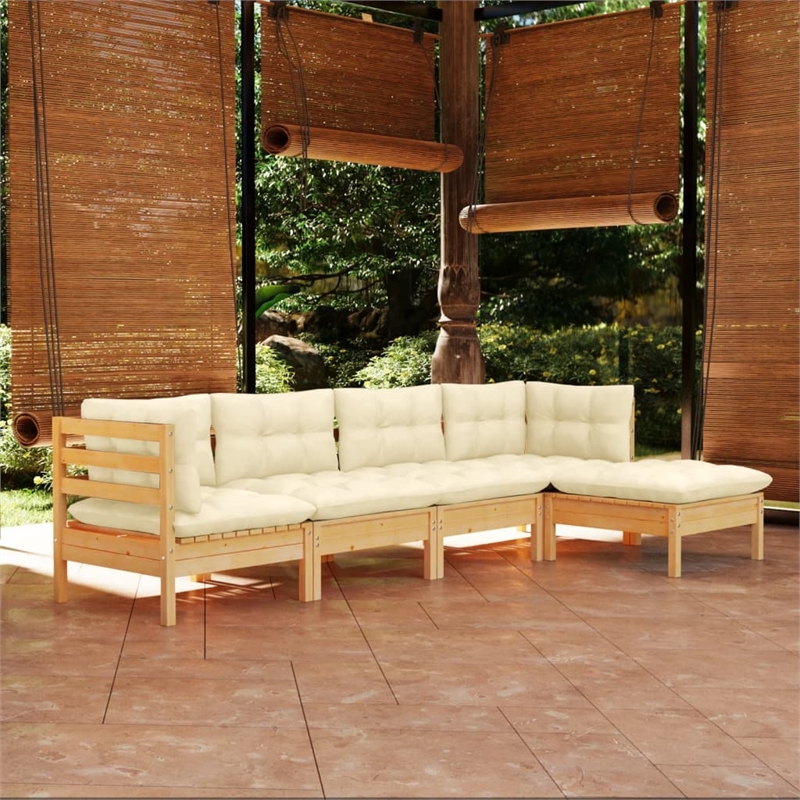 Afuera Living Contemporary Durable Wood Garden Lounge Set in Cream