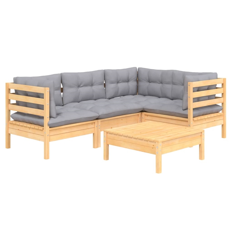 Afuera Living Contemporary 5 Piece Wood Small Garden Lounge Set in Gray