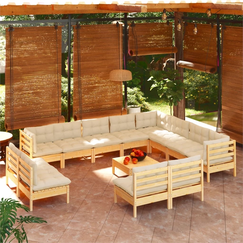 Afuera Living Contemporary Wood Medium Garden Lounge Set in Cream