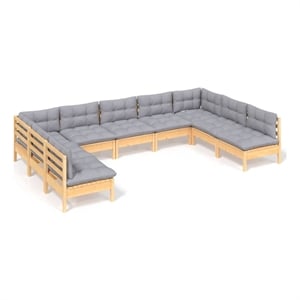 Afuera Living Contemporary 9 Piece Wood Garden Lounge Set in Gray