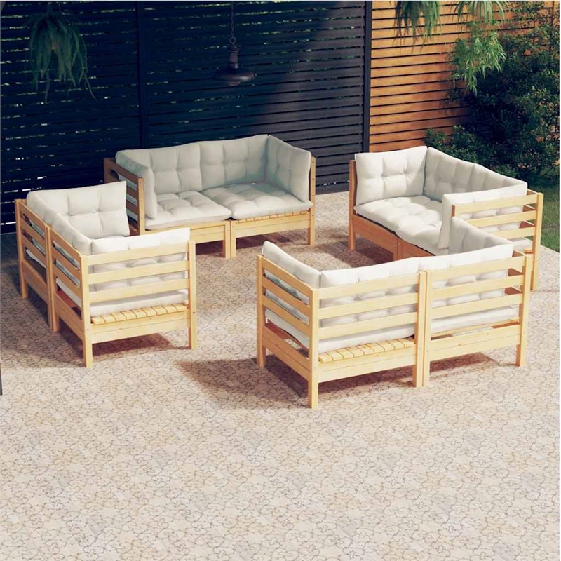 Afuera Living Contemporary 8 Piece Wood Garden Lounge Set in Cream