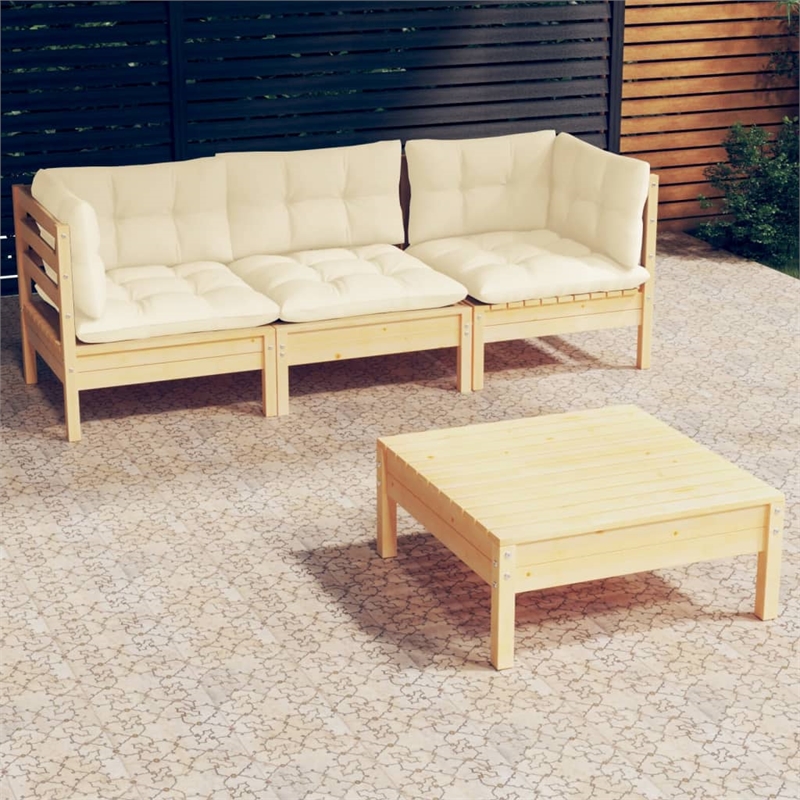 Afuera Living Contemporary Durable Wood Garden Lounge Set in Cream