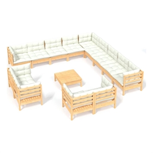Afuera Living Contemporary 14 Piece Wood Garden Lounge Set in Cream