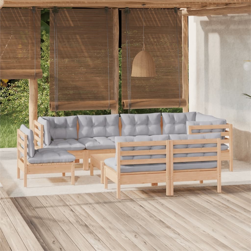 Afuera Living 9 Piece Wood Garden Lounge Set in Gray/Natural