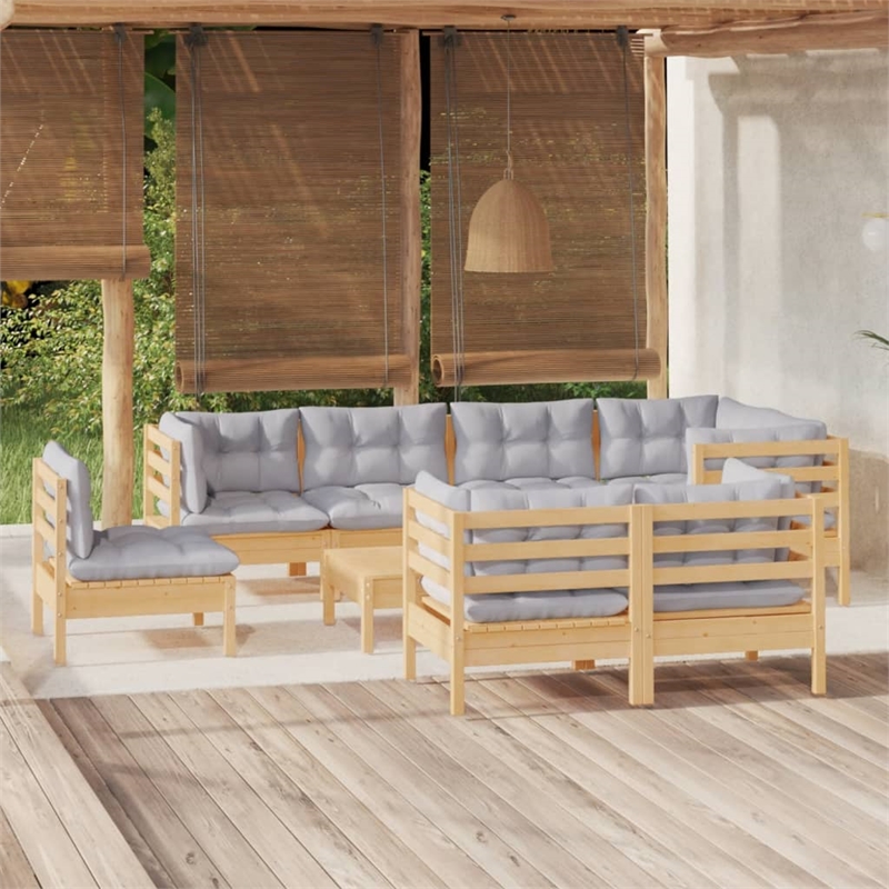 Afuera Living 9 Piece Wood Garden Lounge Set in Gray/Natural