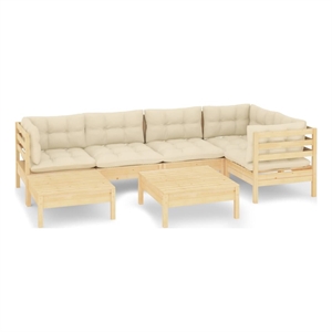 Afuera Living Contemporary 7 Piece Wood Garden Lounge Set in Cream