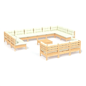 Afuera Living Contemporary 14 Piece Wood Garden Lounge Set in Cream