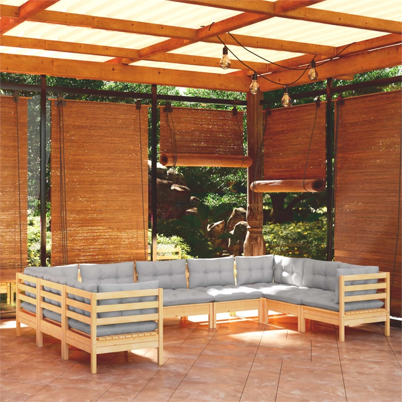Afuera Living 9 Piece Wood Garden Lounge Set in Gray/Natural