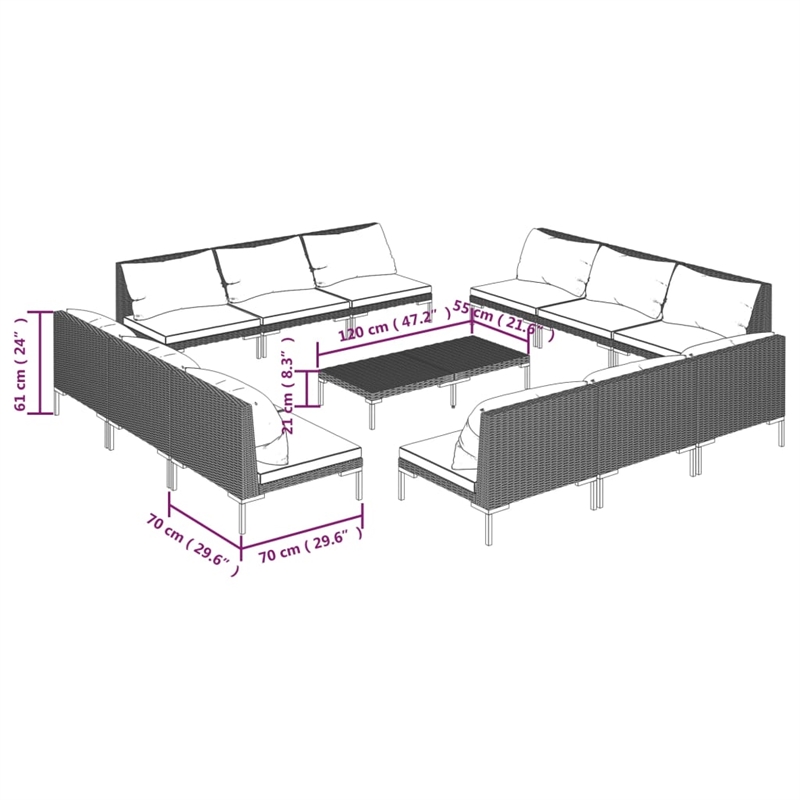 Afuera Living 13 Piece Poly Rattan Garden Lounge Set in Gray