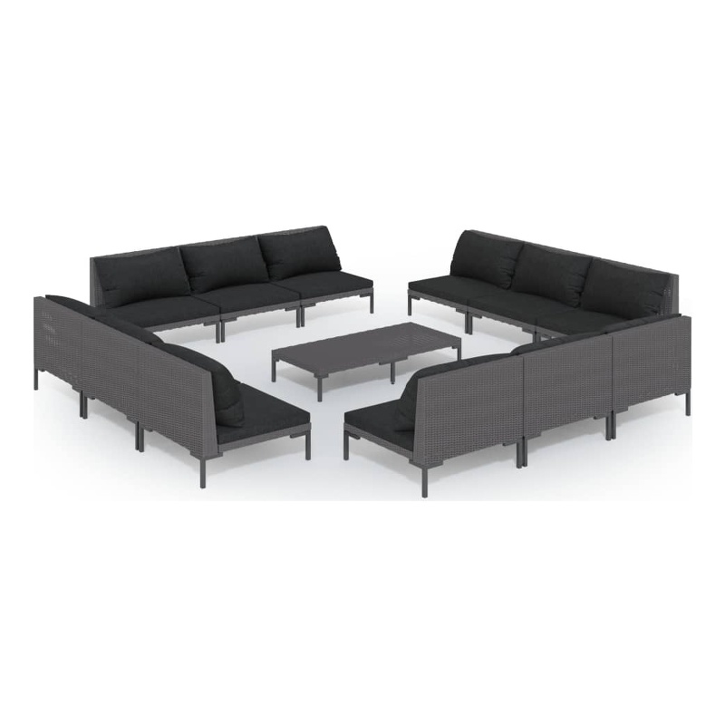 Afuera Living 13 Piece Poly Rattan Garden Lounge Set in Gray