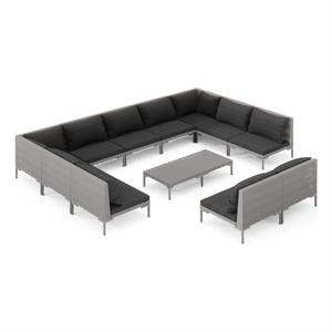 Afuera Living 12 Piece Poly Rattan Garden Lounge Set in Black/Gray