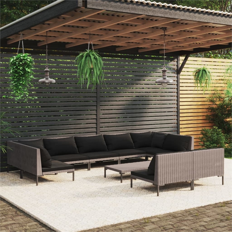 Afuera Living 10 Piece Poly Rattan Garden Lounge Set in Gray