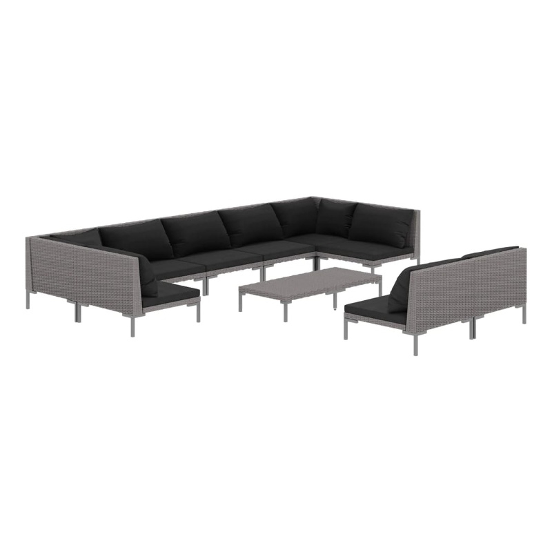 Afuera Living 10 Piece Poly Rattan Garden Lounge Set in Gray