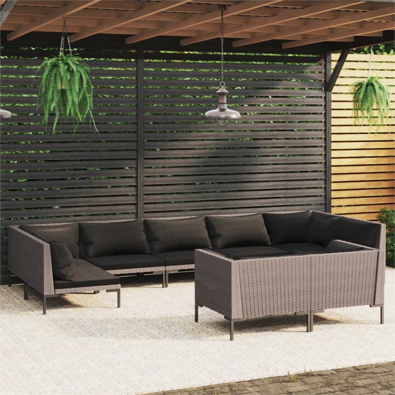 Afuera Living Contemporary 9 Piece Poly Rattan Garden Lounge Set in Gray