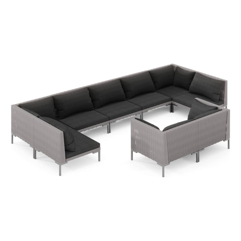 Afuera Living Contemporary 9 Piece Poly Rattan Garden Lounge Set in Gray