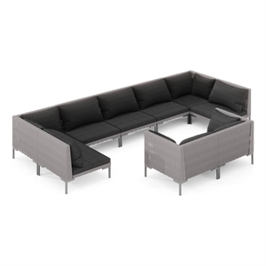Afuera Living Contemporary 9 Piece Poly Rattan Garden Lounge Set in Gray