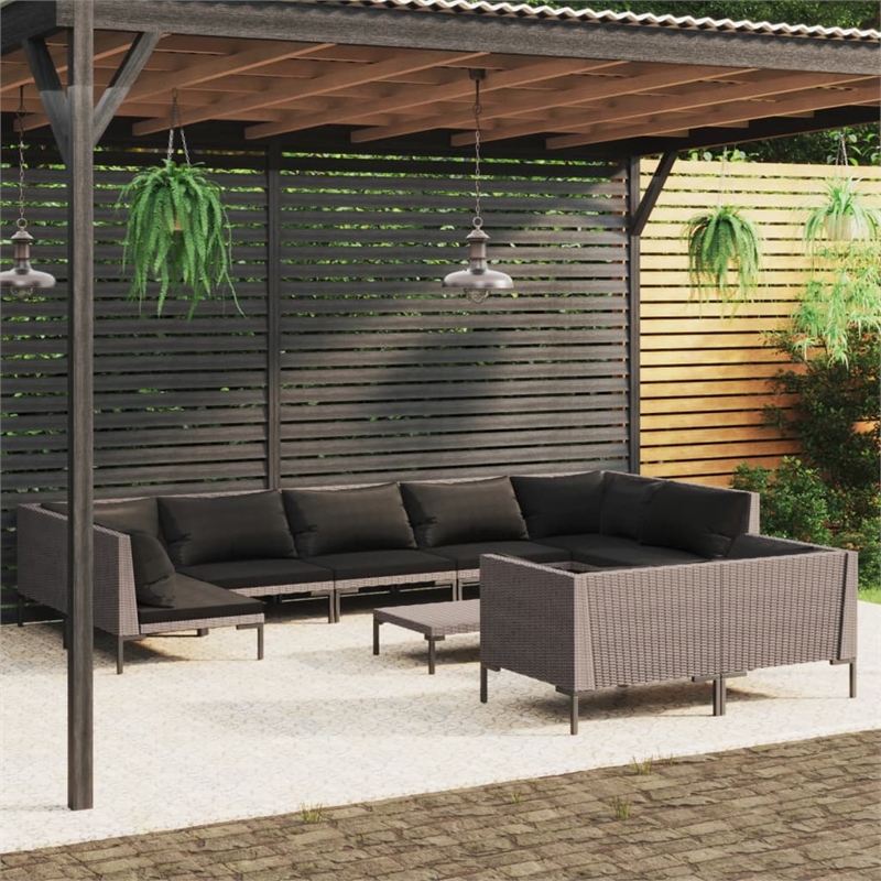 Afuera Living 10 Piece Poly Rattan Garden Lounge Set in Gray