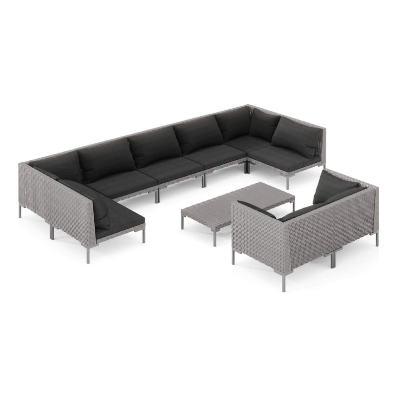 Afuera Living 10 Piece Poly Rattan Garden Lounge Set in Gray