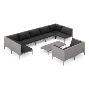 Afuera Living 10 Piece Poly Rattan Garden Lounge Set in Gray