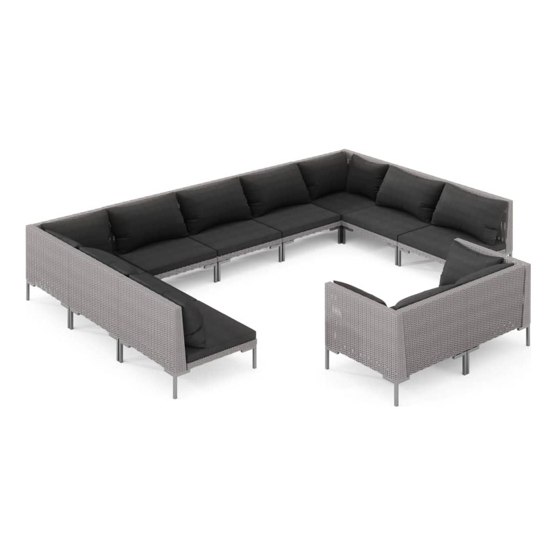 Afuera Living 11 Piece Poly Rattan Garden Lounge Set in Gray