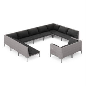 Afuera Living 11 Piece Poly Rattan Garden Lounge Set in Gray