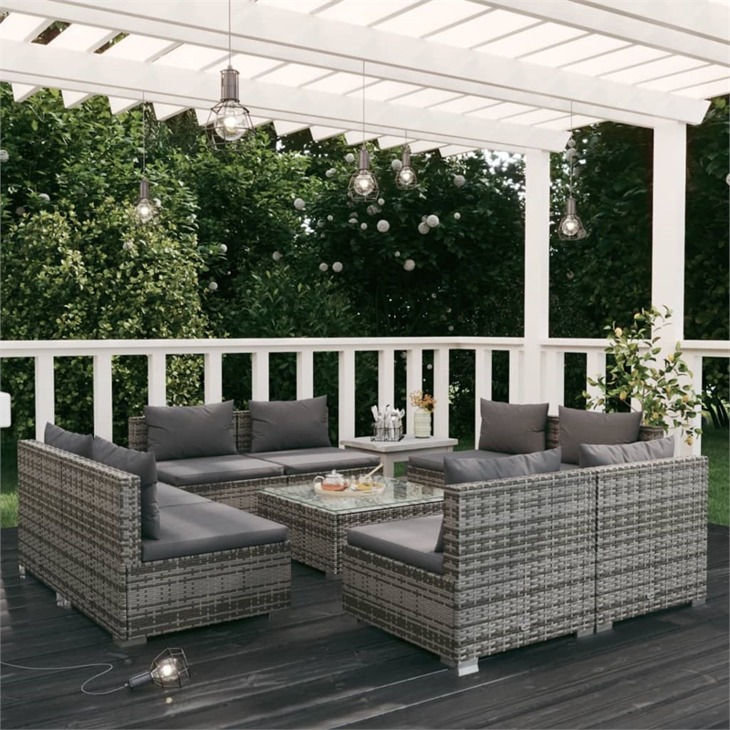 Afuera Living 9 Piece Poly Rattan Small Garden Lounge Set in Gray/Anthracite