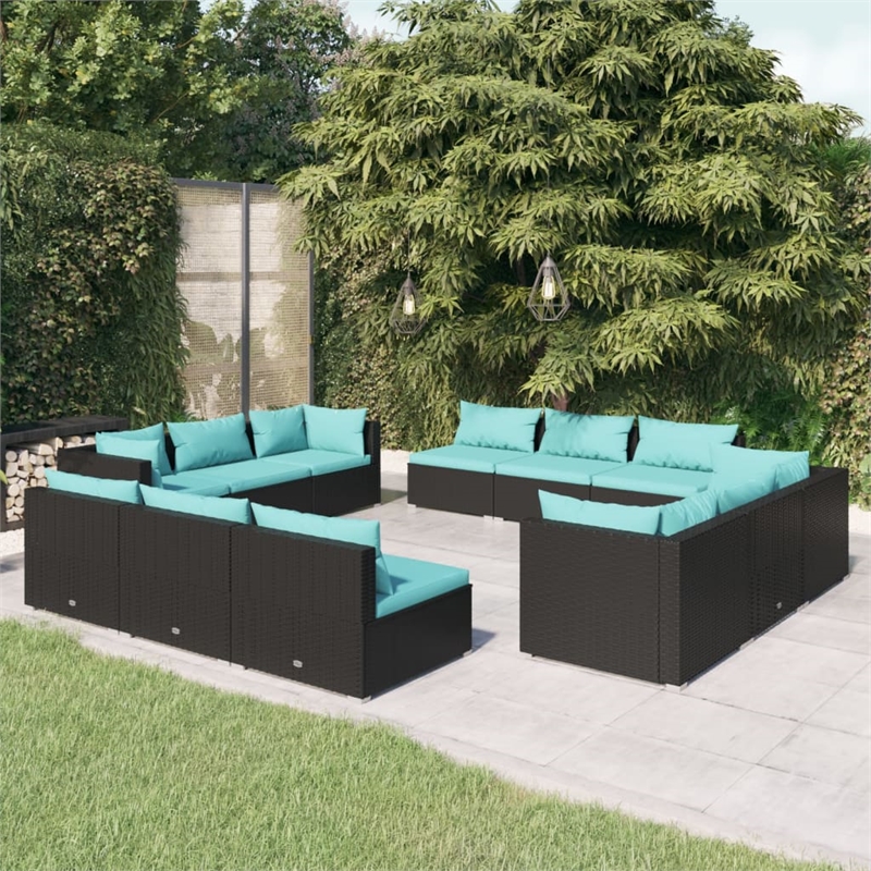 Afuera Living 12 Piece Poly Rattan Garden Lounge Set in Black/Blue