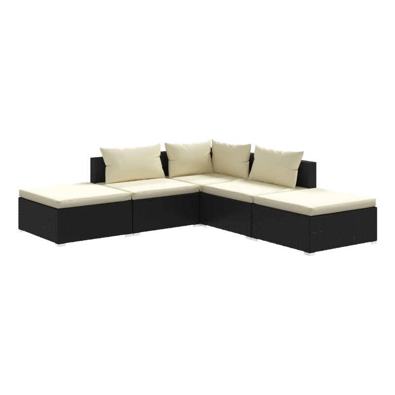 Afuera Living 5 Piece Poly Rattan Small Garden Lounge Set in Black/Cream