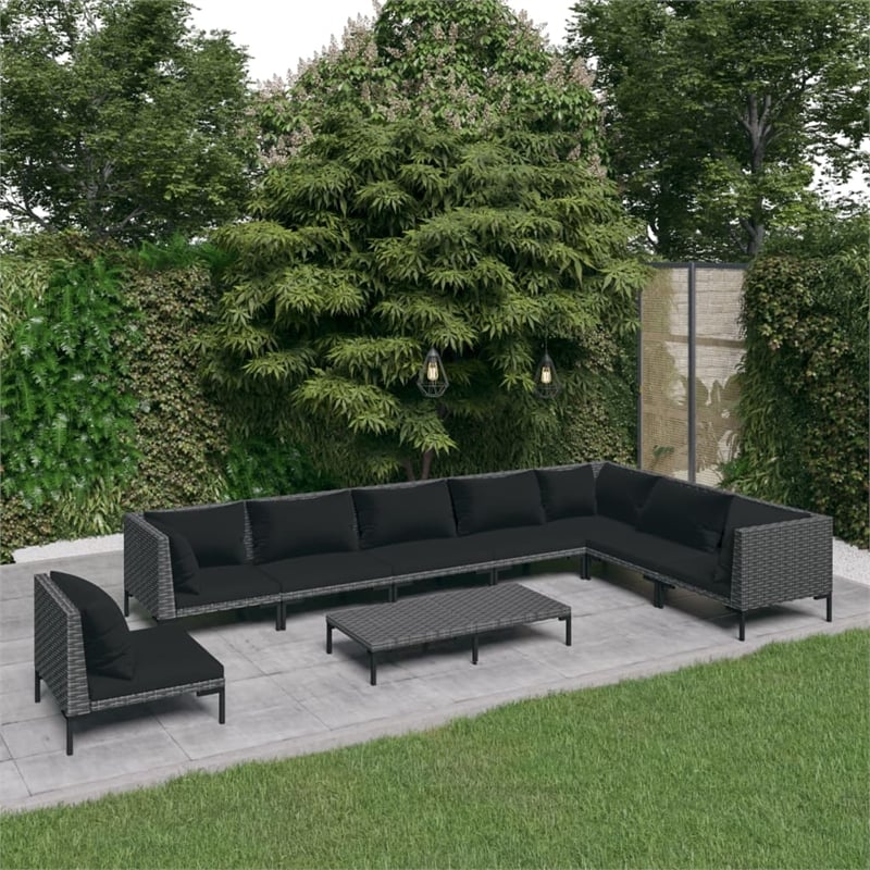 Afuera Living 9 Piece Poly Rattan Garden Lounge Set in Black/Gray