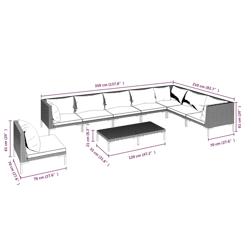 Afuera Living 9 Piece Poly Rattan Garden Lounge Set in Black/Gray