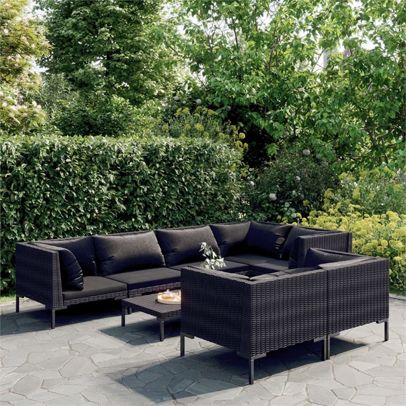 Afuera Living 8 Piece Poly Rattan Garden Lounge Set in Black/Gray