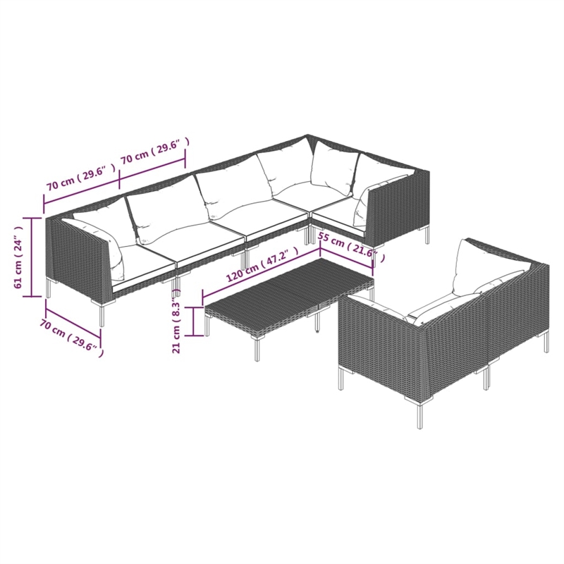 Afuera Living 8 Piece Poly Rattan Garden Lounge Set in Black/Gray