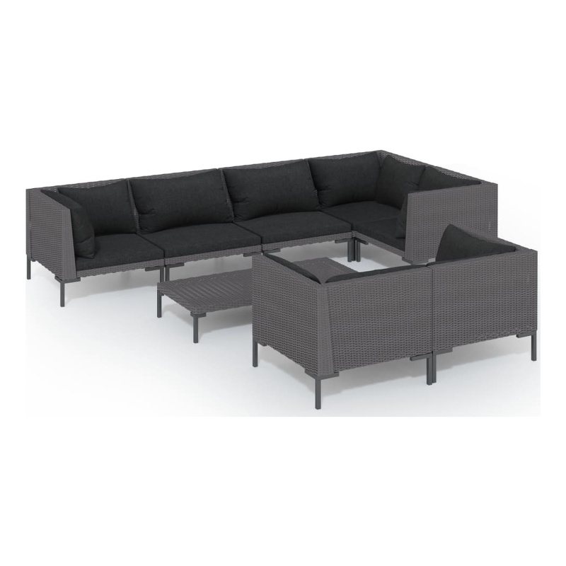 Afuera Living 8 Piece Poly Rattan Garden Lounge Set in Black/Gray
