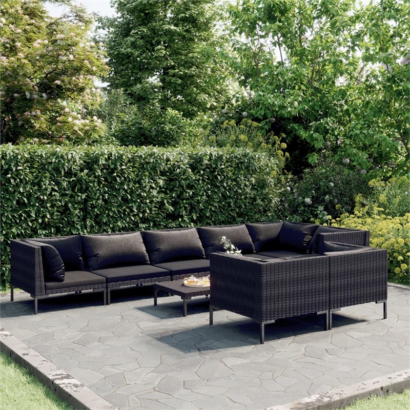 Afuera Living Contemporary Poly Rattan Garden Lounge Set in Black/Gray