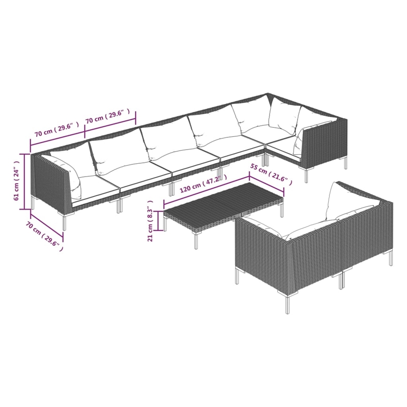 Afuera Living Contemporary Poly Rattan Garden Lounge Set in Black/Gray