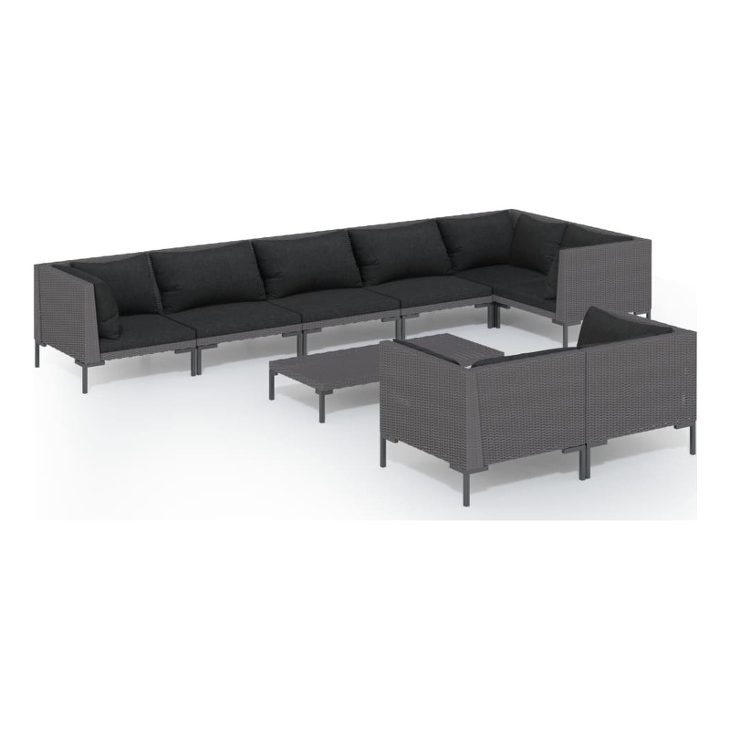 Afuera Living Contemporary Poly Rattan Garden Lounge Set in Black/Gray